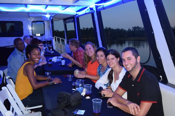 Boat cruise: Nathalie Stephens, Ajiboye Kolawole, Carolina Doerrier, Maria Pino, Verena Laner and Matthew Longo
